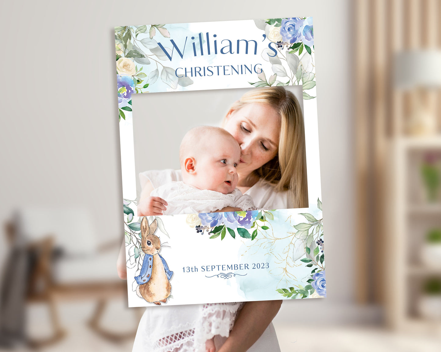 Boy's Peter Rabbit Christening Selfie Frame and Welcome Sign