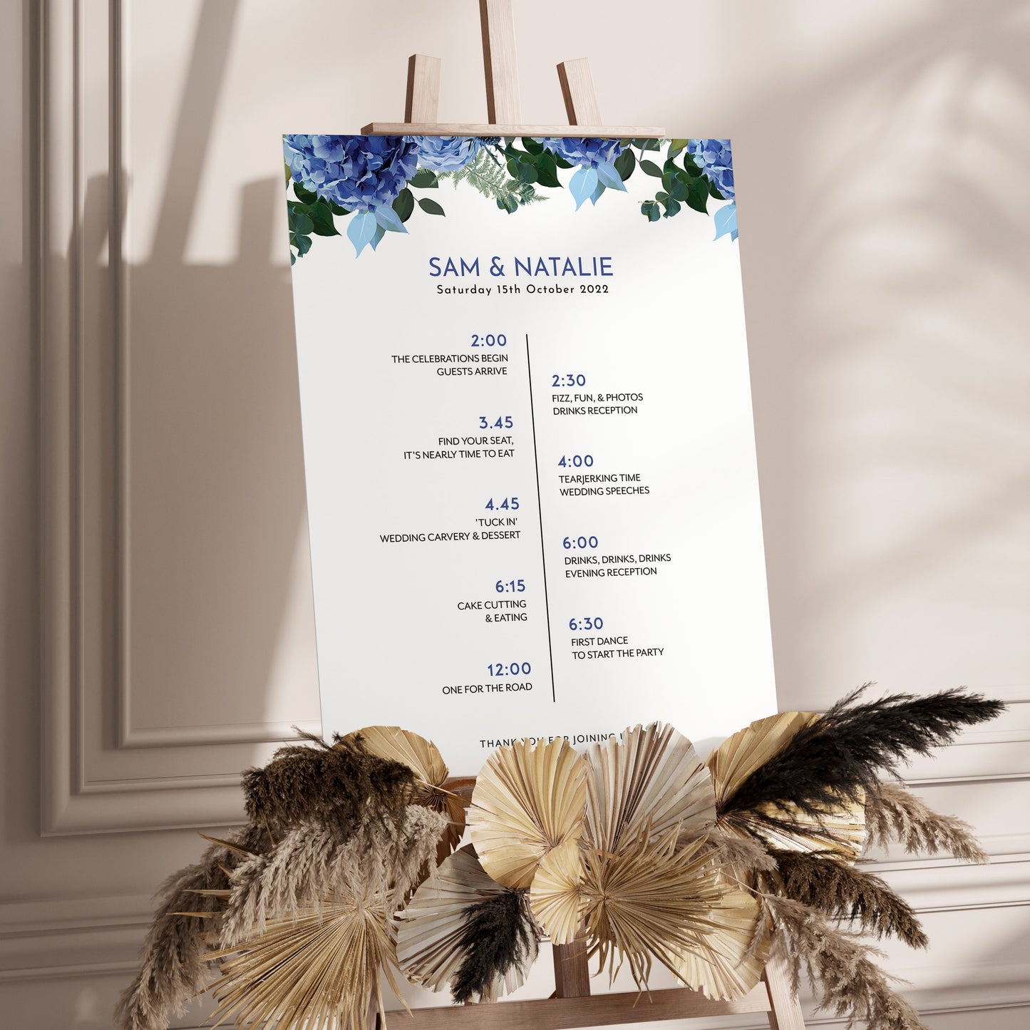 Navy & White Wedding Order of Events Sign