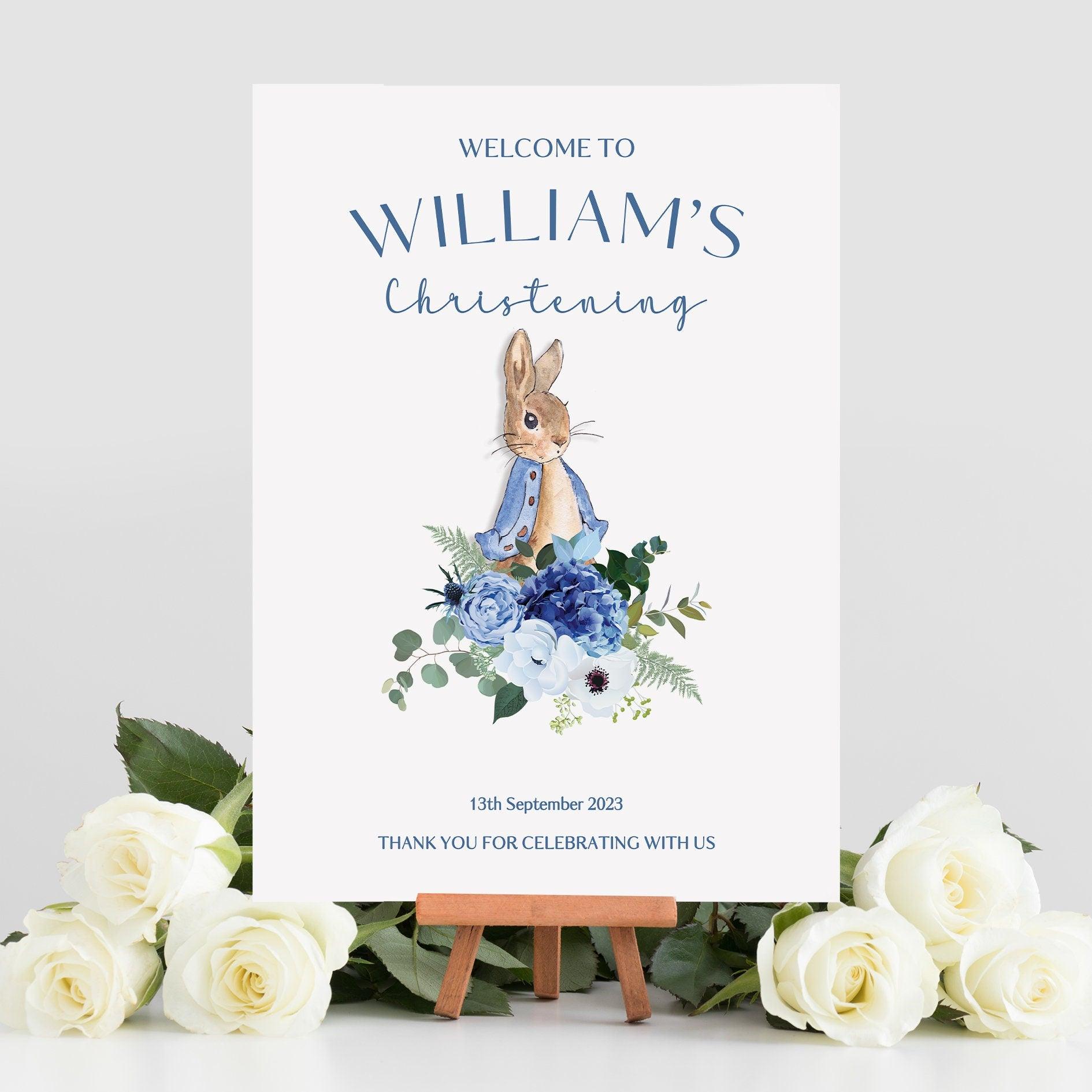 Blue Peter Rabbit Christening Selfie Frame & Welcome Sign - Smart Party Shop