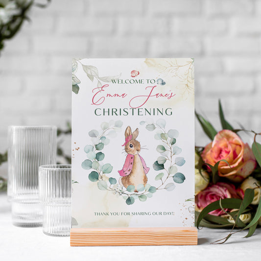 Pink Peter Rabbit Christening Sign