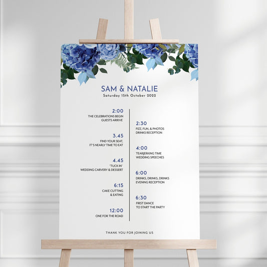 Navy & White Wedding Order of Events Sign