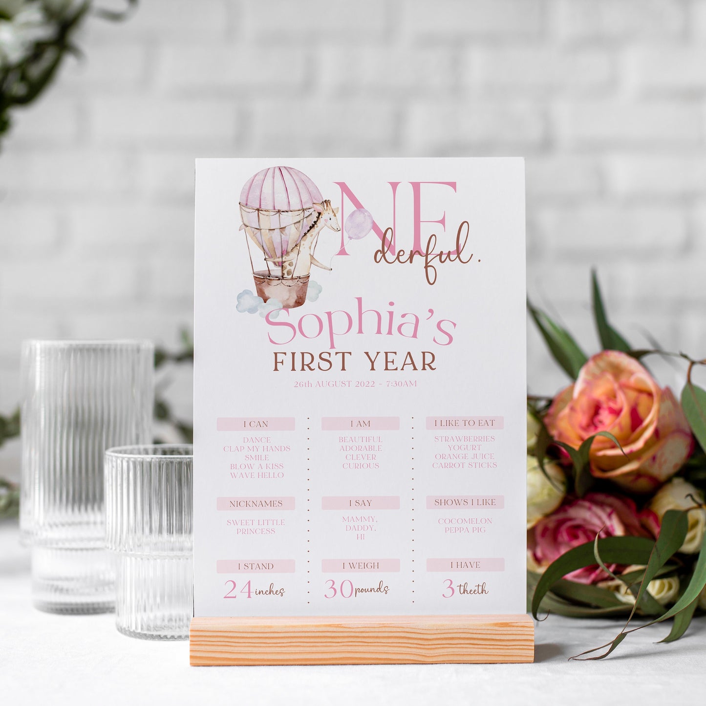 Pink OneDerful 1st Birthday Party Sign and Selfie Frame