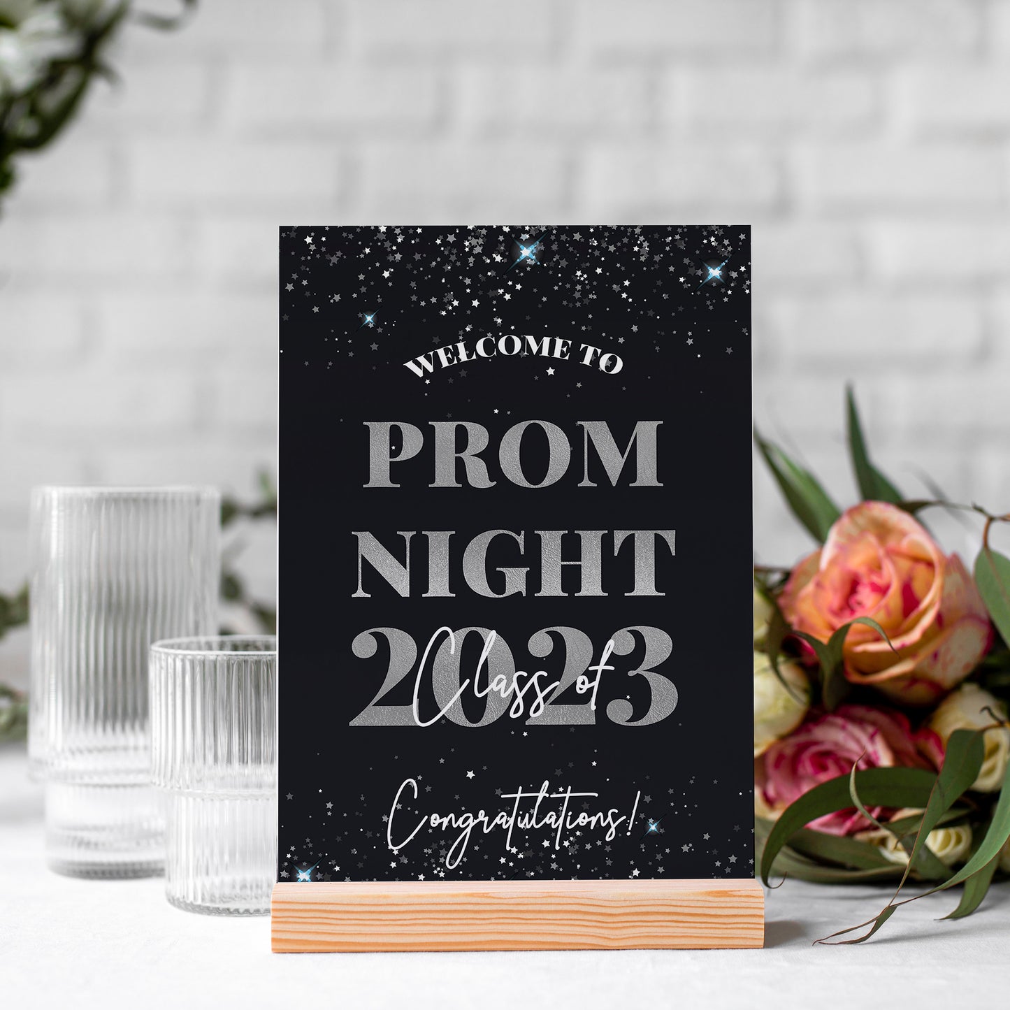 Prom Party or Graduation Black Silver Selfie Frame & Party Sign