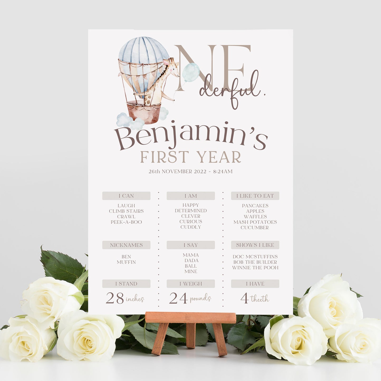 Neutral 1st Birthday Party Welcome Sign & Selfie Frame