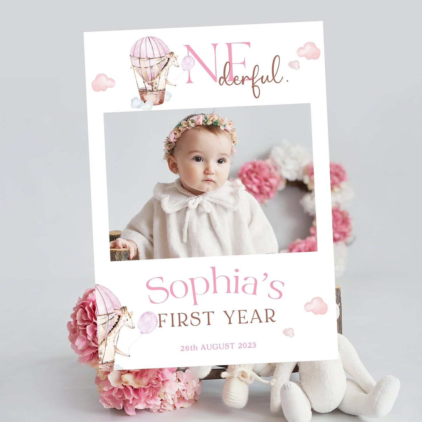 Pink OneDerful 1st Birthday Party Sign and Selfie Frame