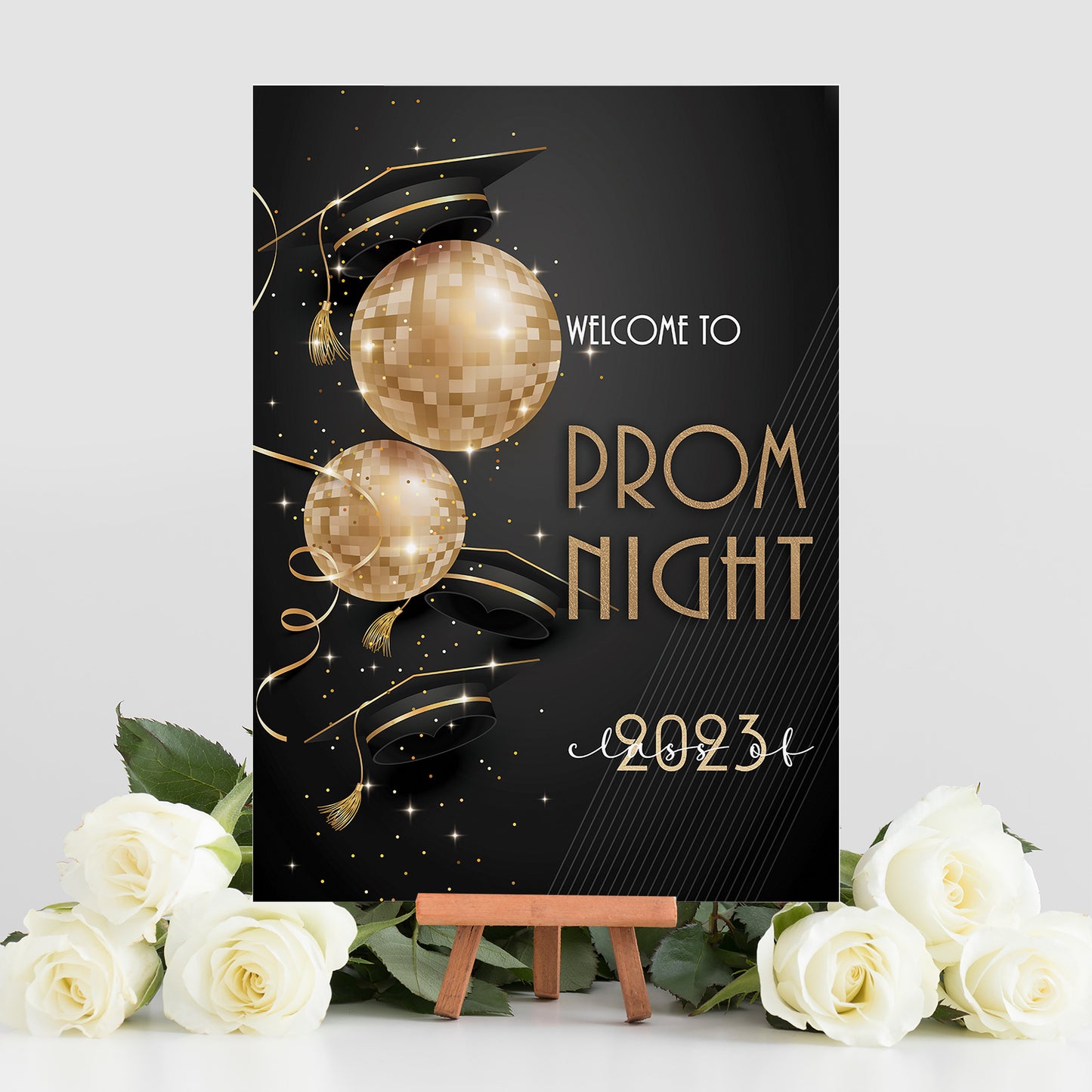 Black and Gold Prom or Graduation Selfie Frame & Party Sign