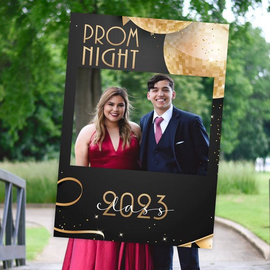 Black and Gold Prom or Graduation Selfie Frame & Party Sign