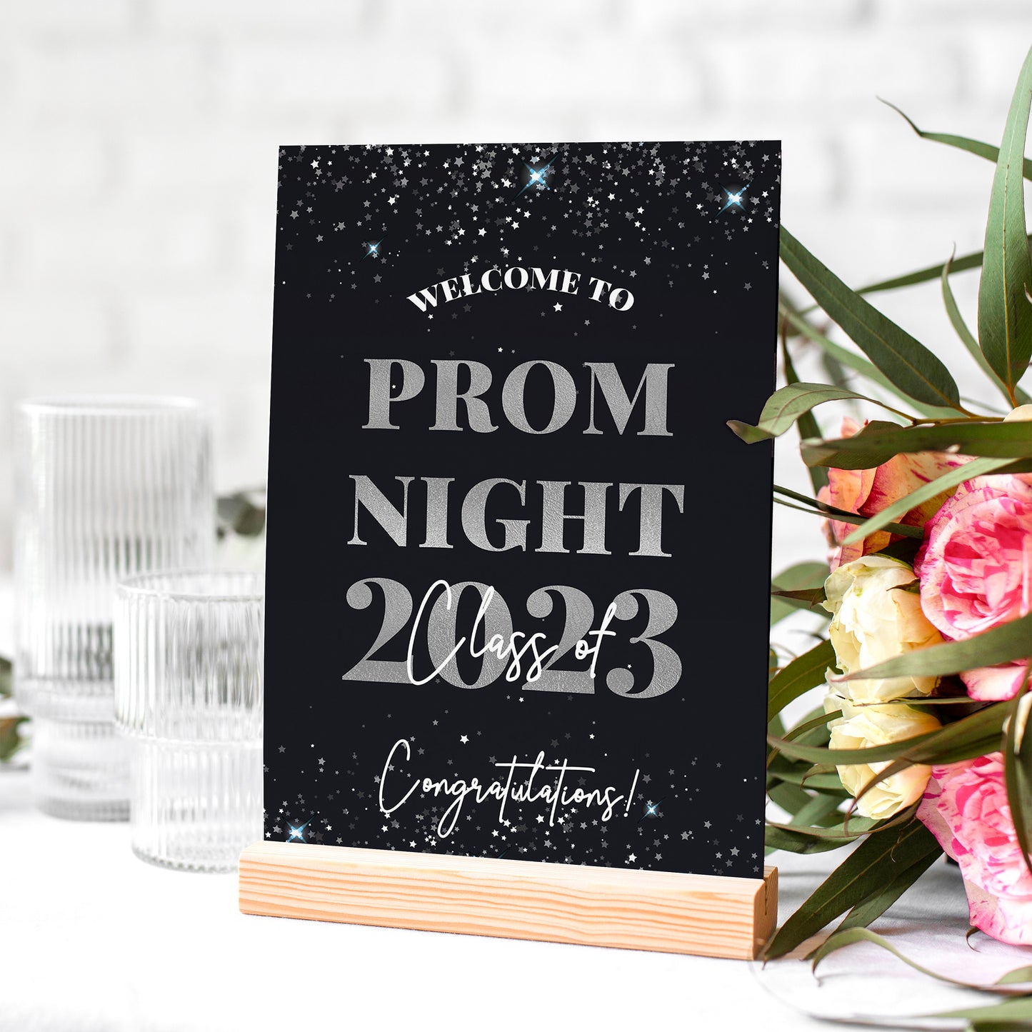 Prom Party or Graduation Black Silver Selfie Frame & Party Sign